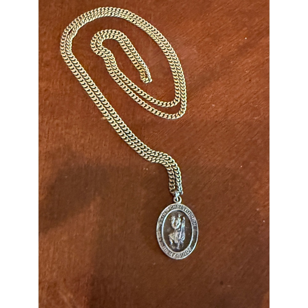 Bliss Sterling Silver Saint Christopher Medal Pendant Curb Chain Necklace 28in